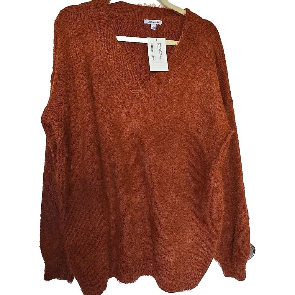 NWT Soft Eyelash Sweater Large White Birch Sierra Long Sleeve Knit Top Rust